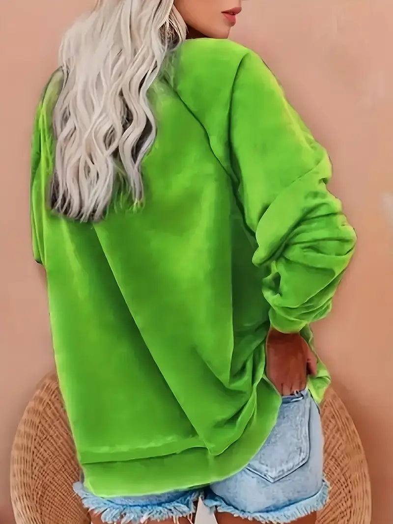 Plus Size Casual Sweatshirt,Women's Plus Funny Cartoon Print