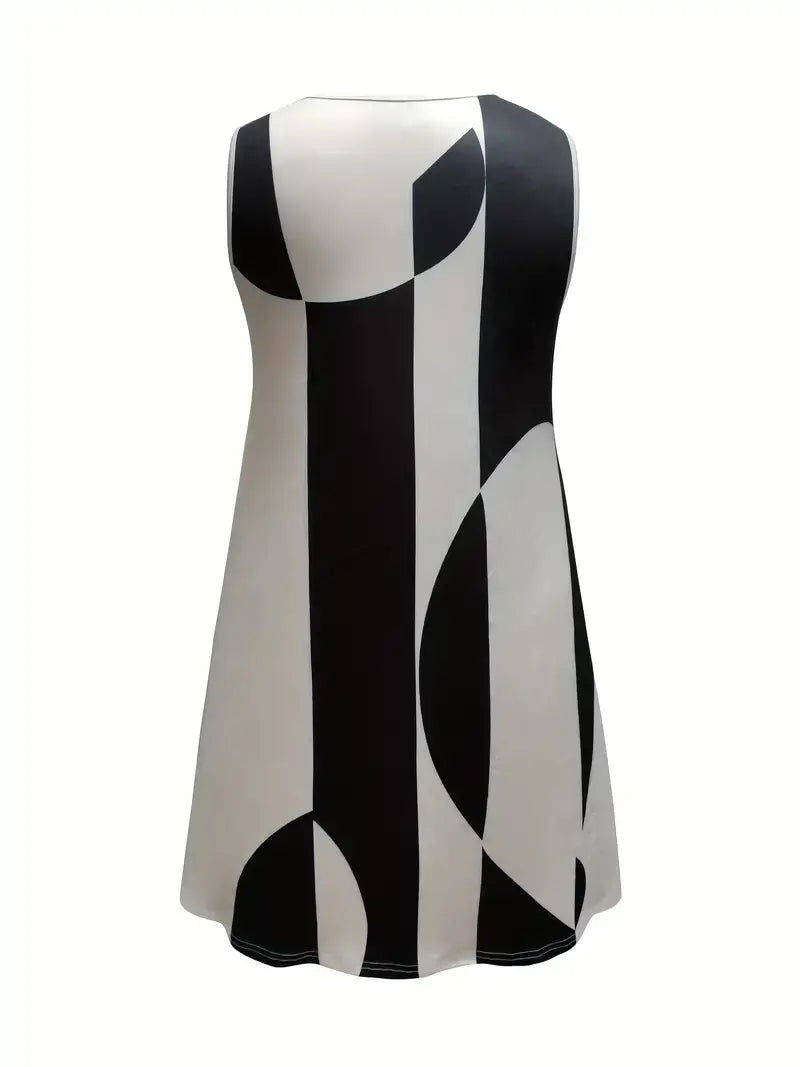 Plus Size Casual Dress, Women's Plus Colorblock Anchor Print