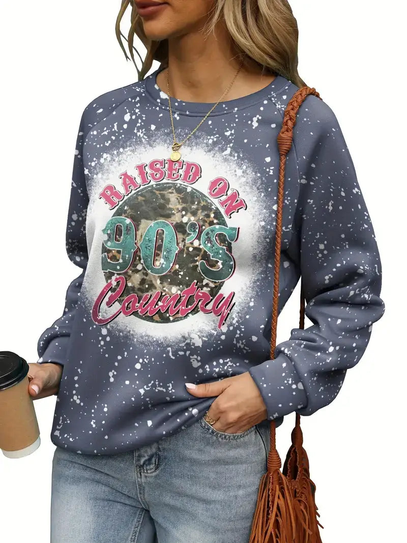 Plus Size Retro Sweatshirt, Women's Plus '90s' Print