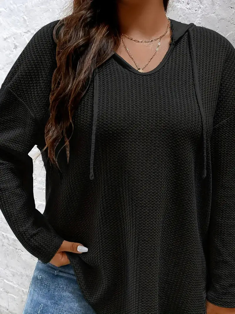 Plus Size Casual Sweatshirt,Women's Plus Solid WafflePattern