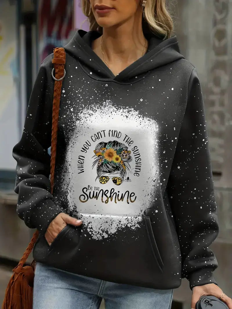 Plus Size Casual Sweatshirt, Women's Plus Colorblock Slogan