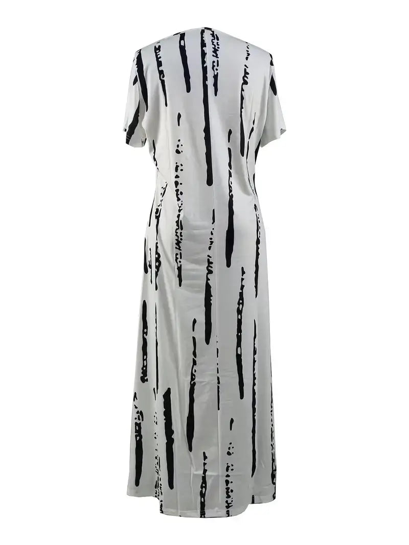 Plus Size Casual Dress, Women's Plus Graffiti Strip Print