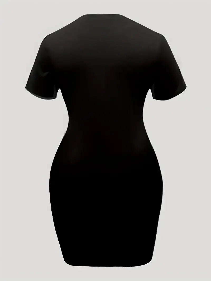 Plus Size Casual Dress, Women's Plus Art Letter & Sunflower