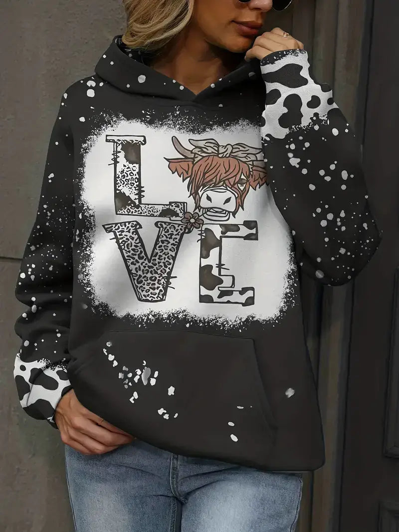 Plus Size Western Sweatshirt, Women's Plus Leopard Letter