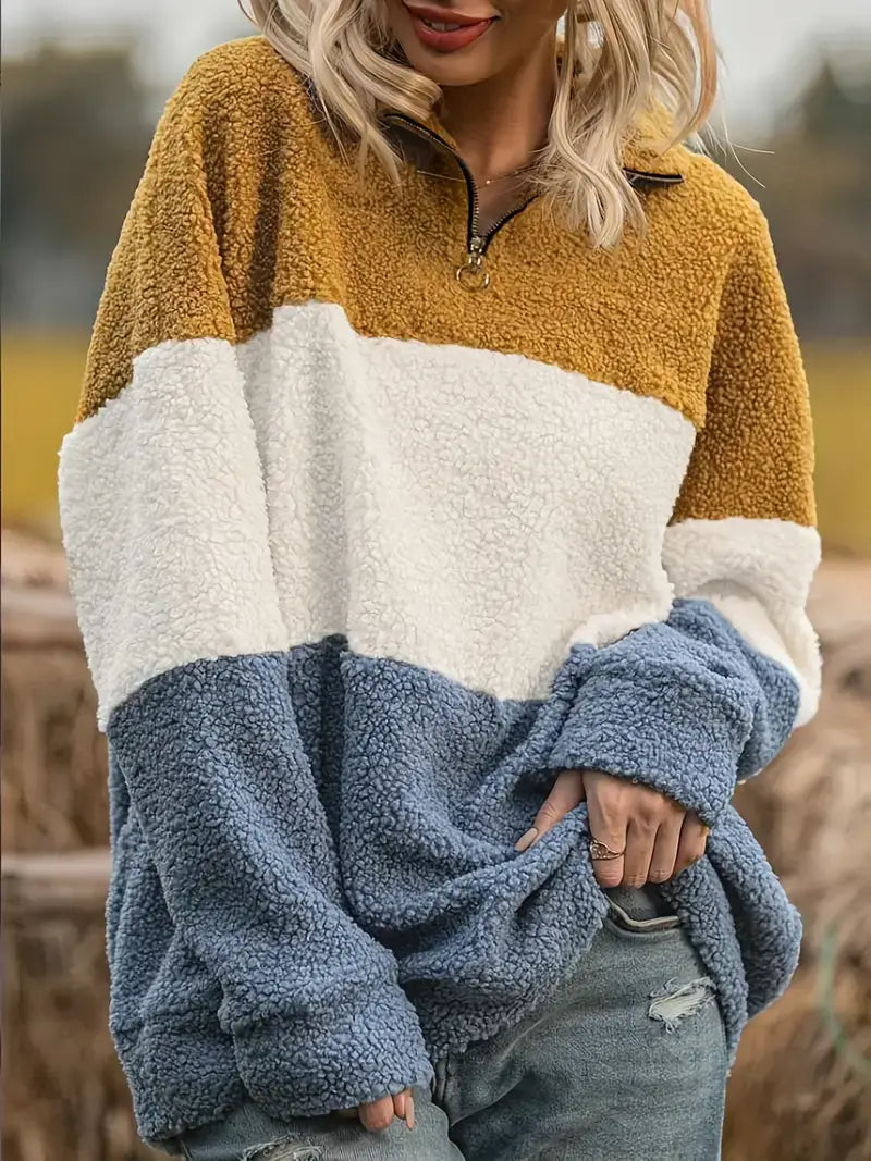 Plus Size Casual Sweatshirt, Women's Plus Colorblock