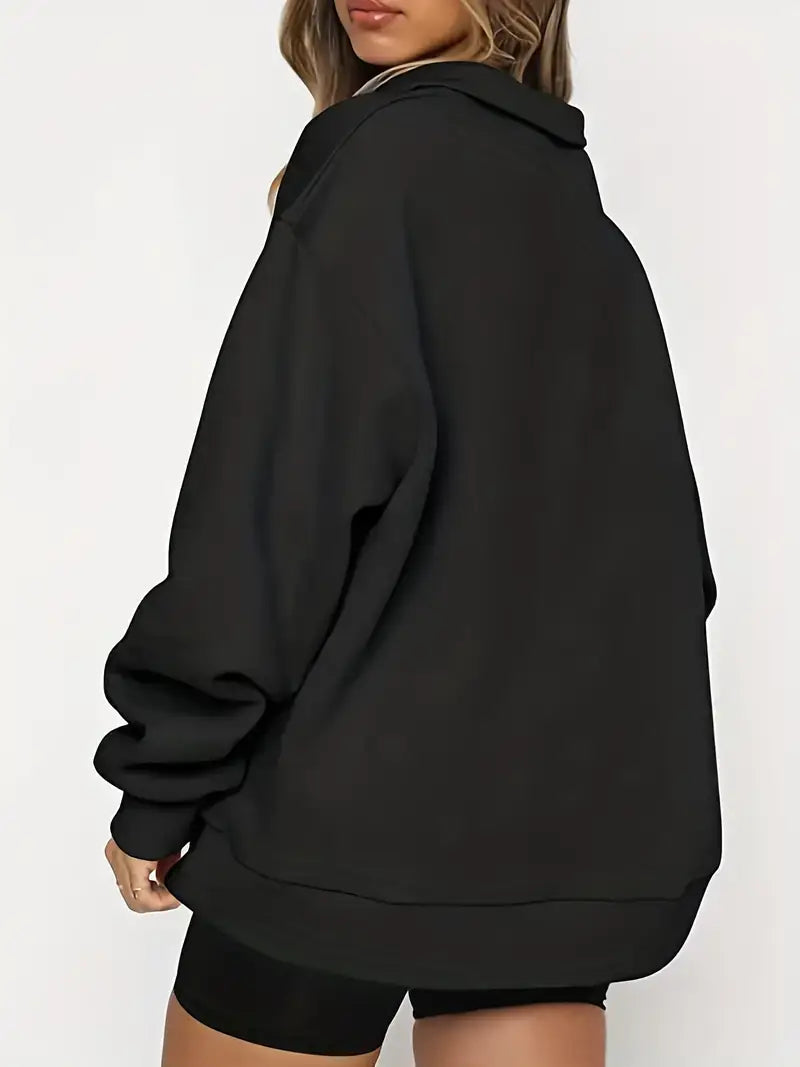 Plus Size Casual Sweatshirt, Women's Plus Plain Long Sleeve