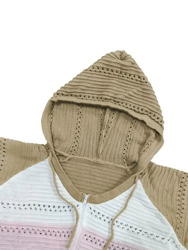 Plus Size Casual Cardigan, Women's Plus Colorblock