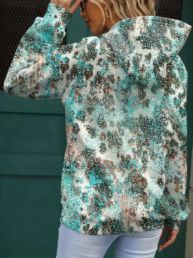 Plus Size Casual Sweatshirt, Women's Plus Leopard & Aztec