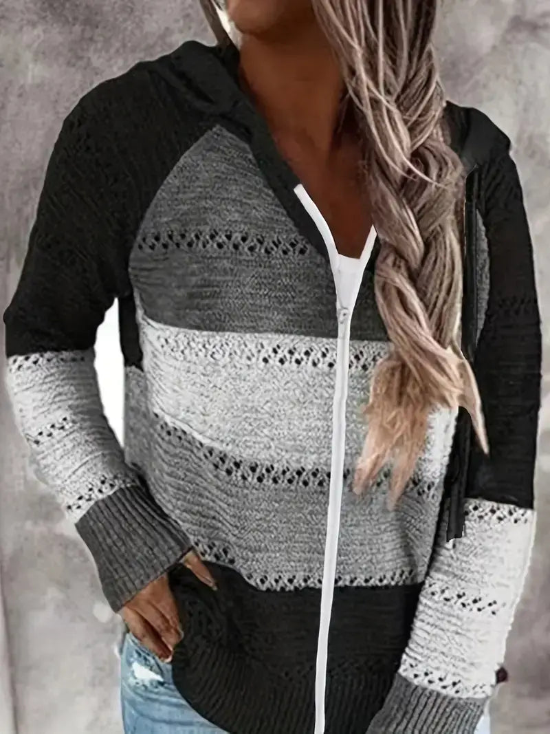 Plus Size Casual Cardigan, Women's Plus Colorblock