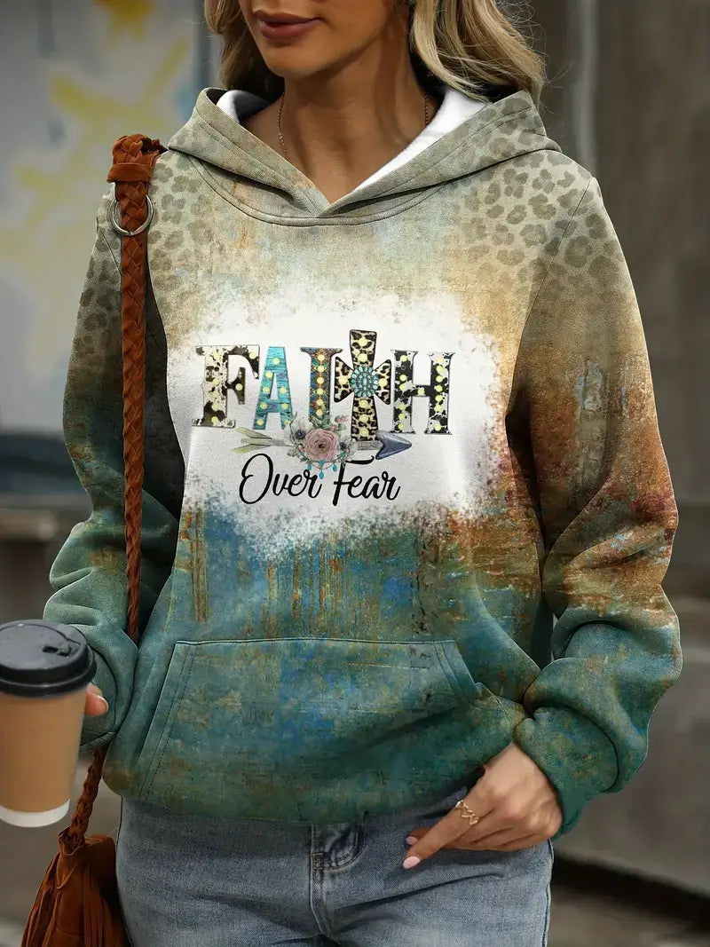 Plus Size Casual Hoodie,Women's Plus Leopard & Graphic Print