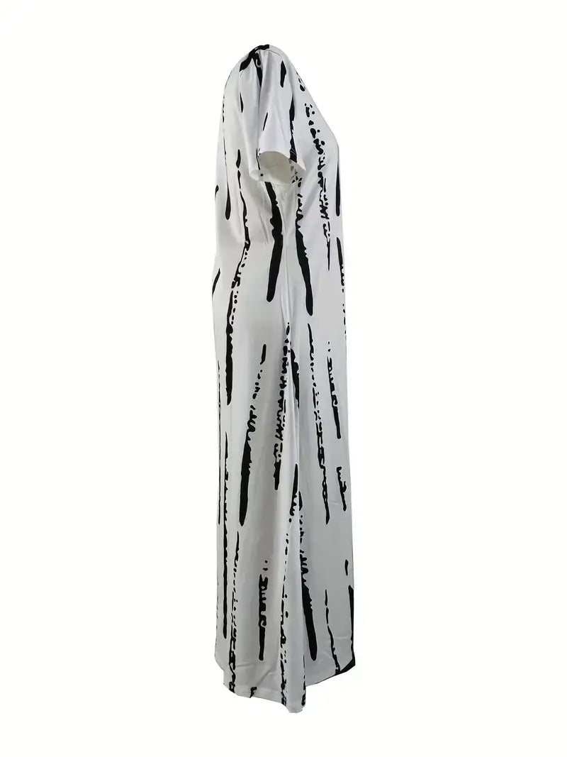 Plus Size Casual Dress, Women's Plus Graffiti Strip Print