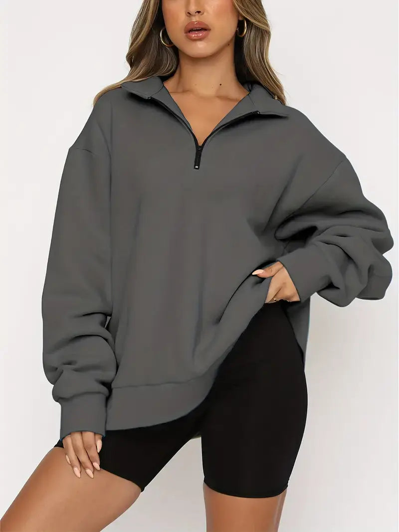 Plus Size Casual Sweatshirt, Women's Plus Plain Long Sleeve