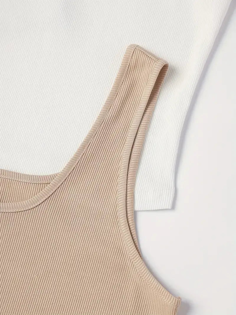 4 Pack Plus Size Basic Tank Top, Women's Plus Ribbed Plain