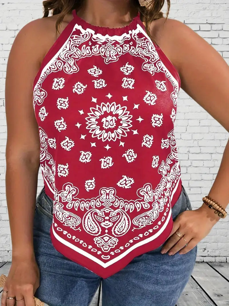 Plus Size Sexy Tank Top, Women's Plus Paisley Print Tank Top