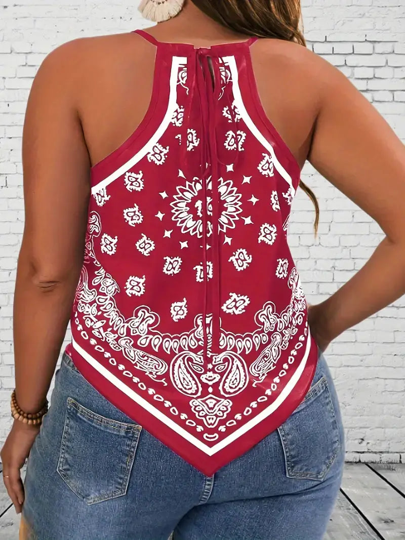 Plus Size Sexy Tank Top, Women's Plus Paisley Print Tank Top