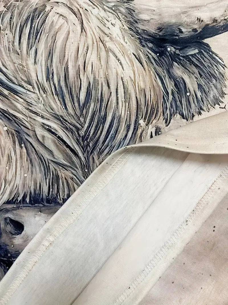 Plus Size Casual T-shirt, Women's Plus Cow Head Print