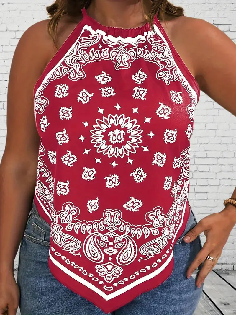 Plus Size Sexy Tank Top, Women's Plus Paisley Print Tank Top