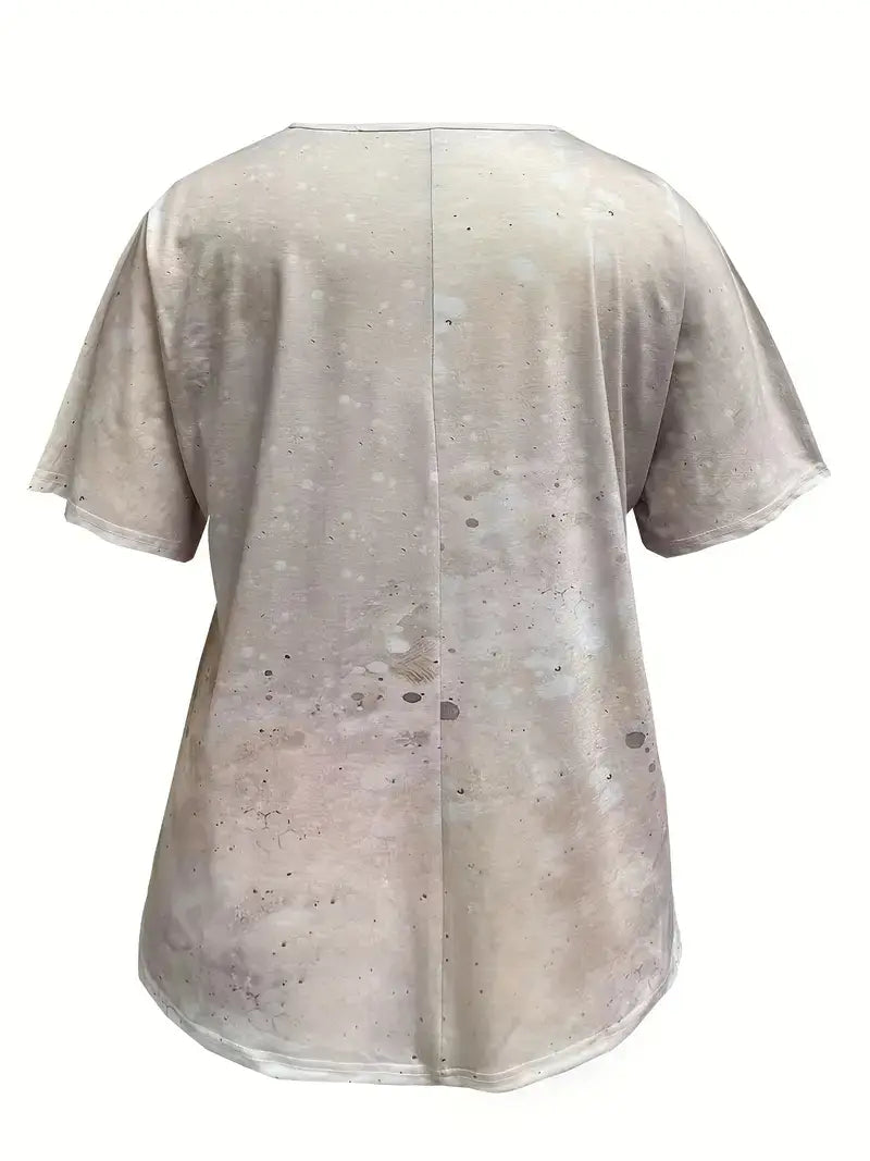 Plus Size Casual T-shirt, Women's Plus Cow Head Print