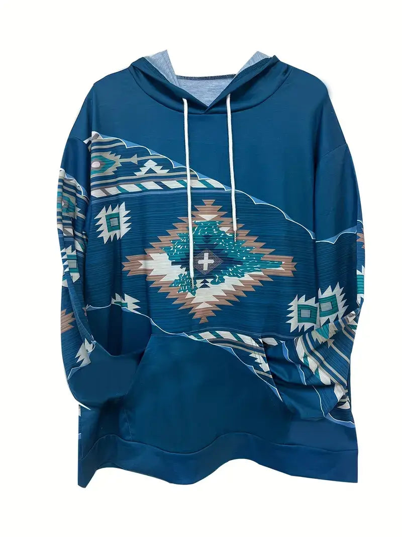 Women's Plus Size Colorblock Southwestern Print Hoodie