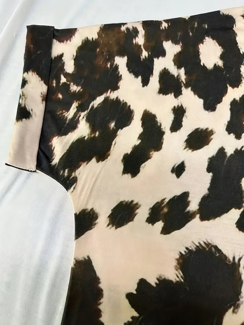 Plus Size Western T-shirt, Women's Plus Leopard Print