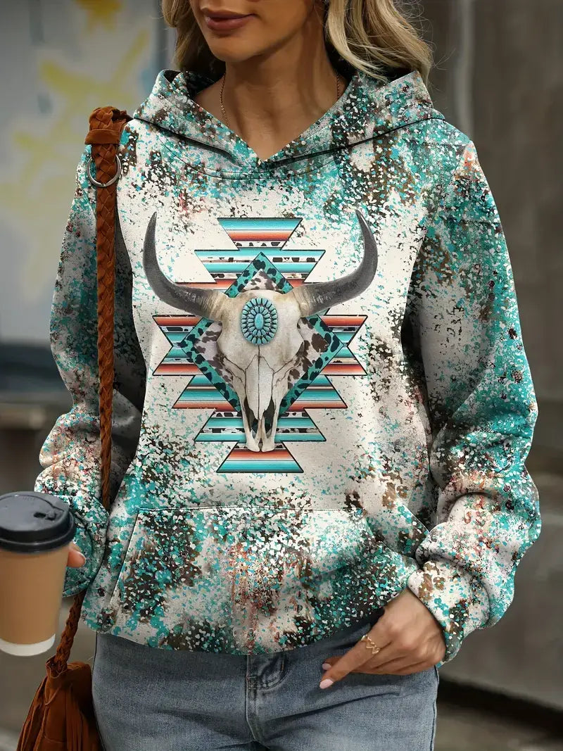 Plus Size Casual Sweatshirt, Women's Plus Leopard & Aztec