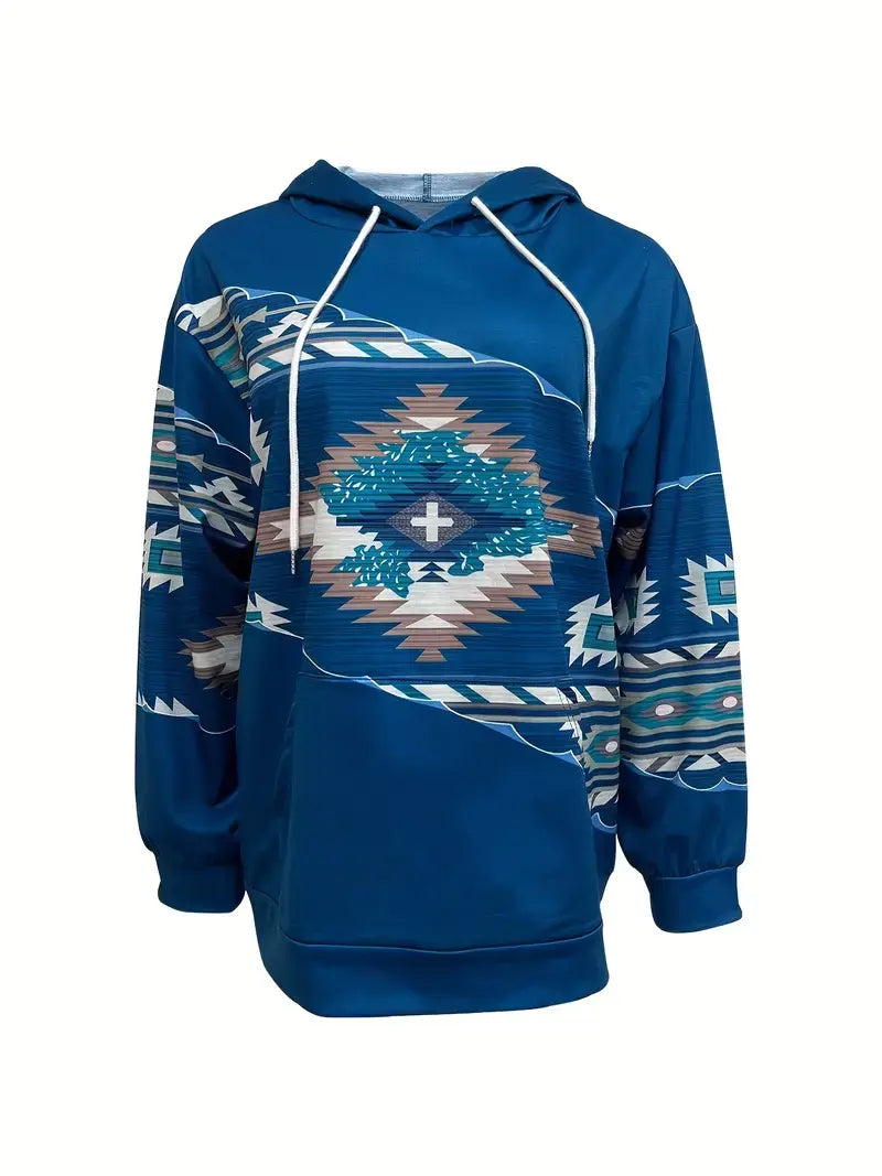 Women's Plus Size Colorblock Southwestern Print Hoodie
