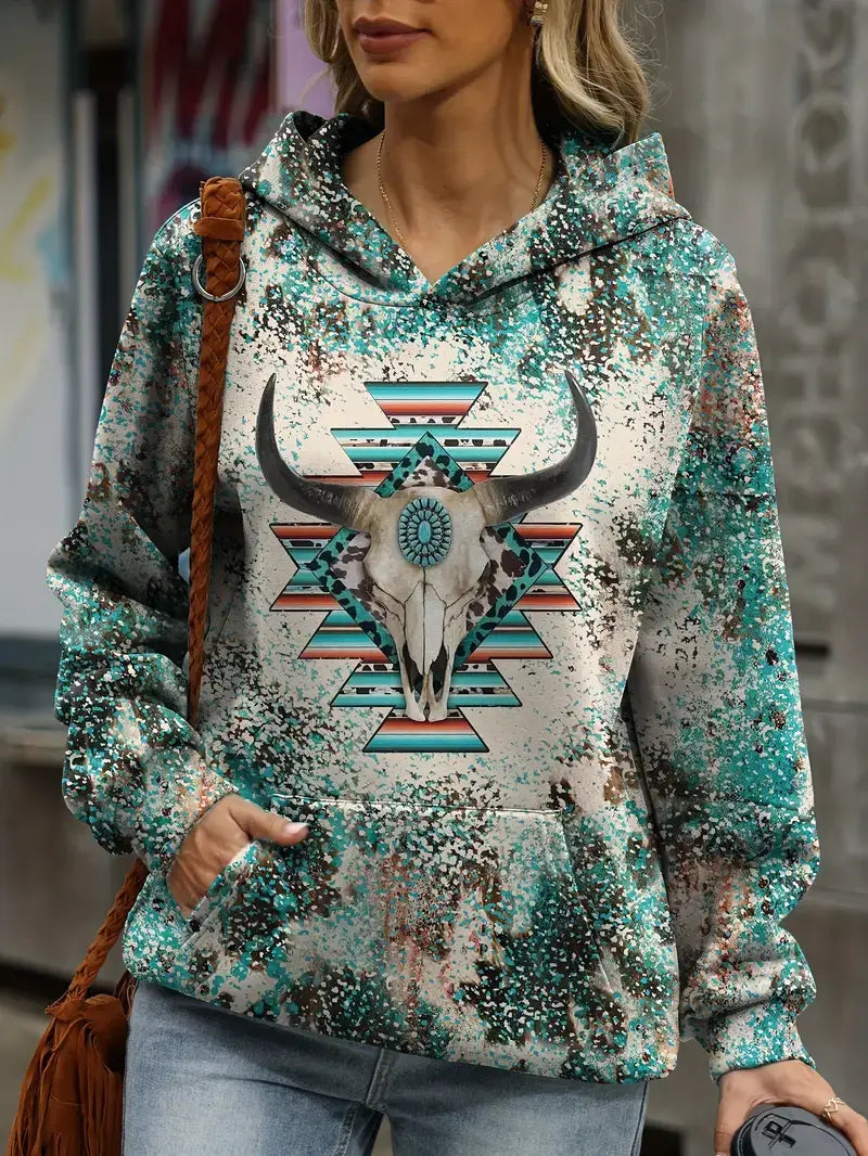 Plus Size Casual Sweatshirt, Women's Plus Leopard & Aztec