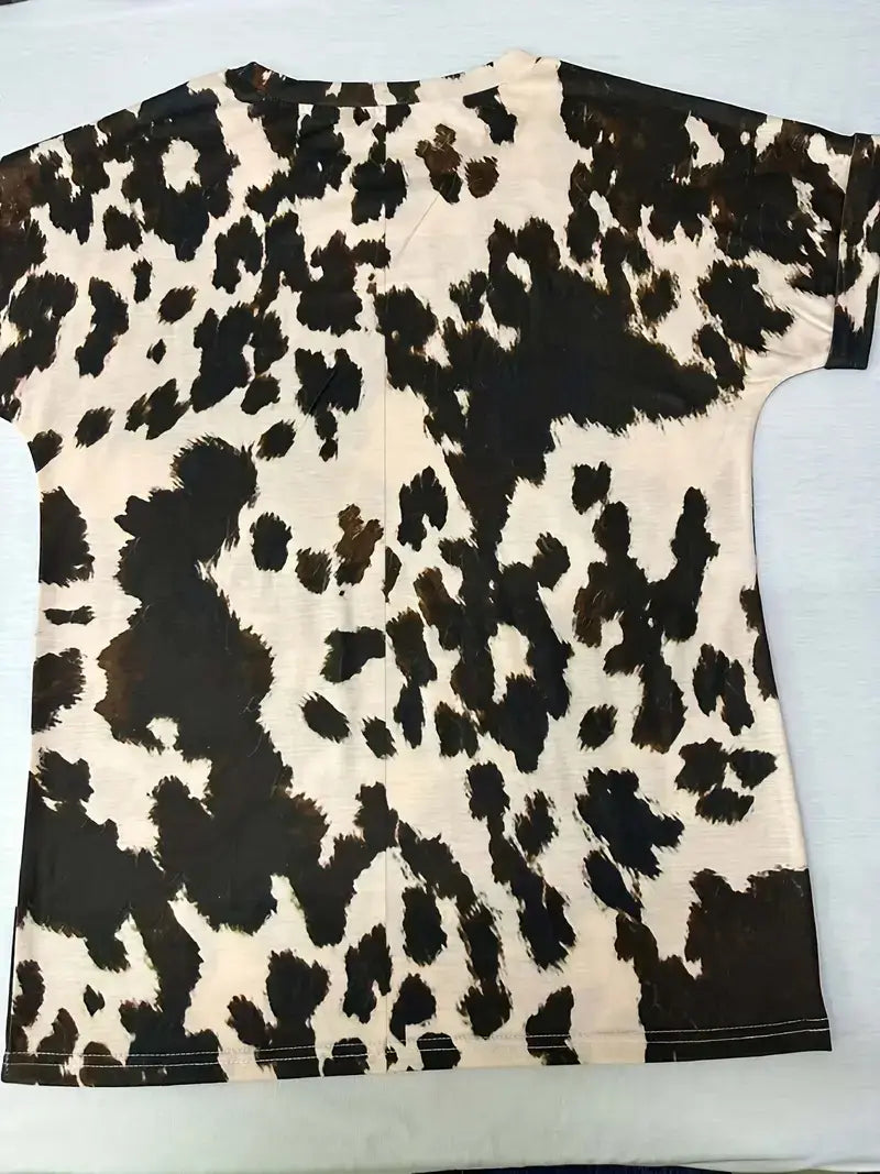 Plus Size Western T-shirt, Women's Plus Leopard Print