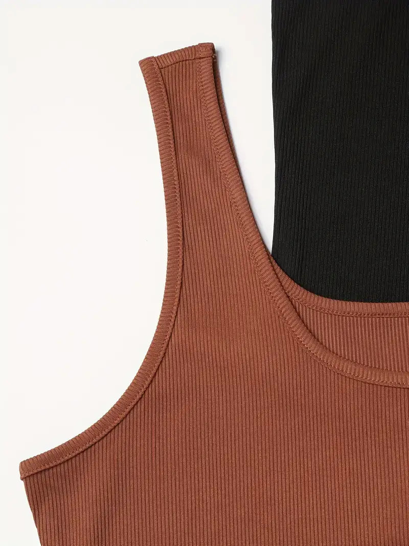 4 Pack Plus Size Basic Tank Top, Women's Plus Ribbed Plain