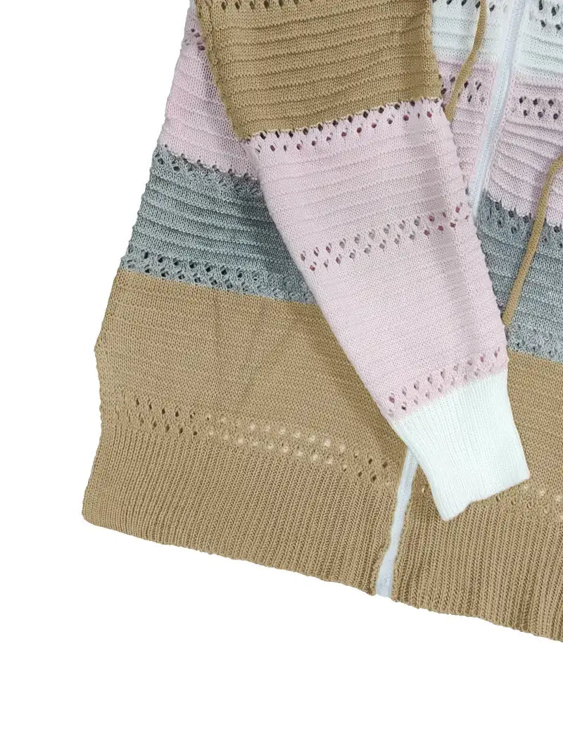 Plus Size Casual Cardigan, Women's Plus Colorblock