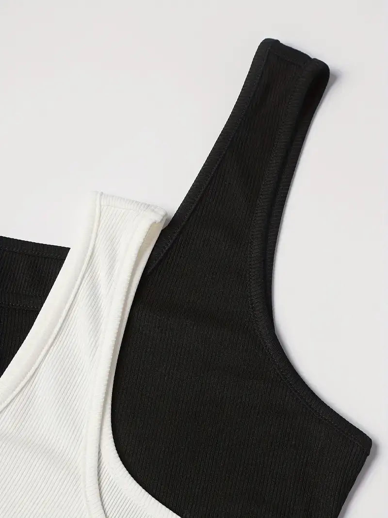 4 Pack Plus Size Basic Tank Top, Women's Plus Ribbed Plain