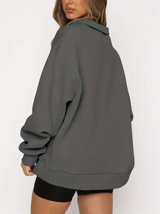 Plus Size Casual Sweatshirt, Women's Plus Plain Long Sleeve