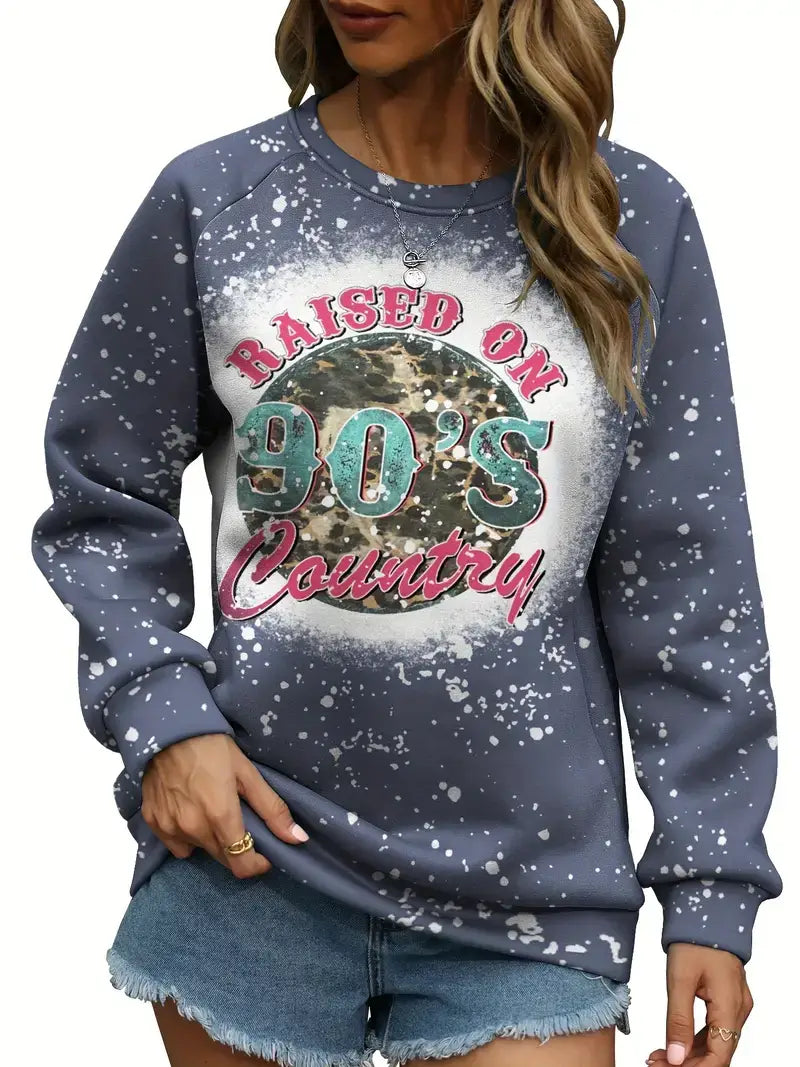 Plus Size Retro Sweatshirt, Women's Plus '90s' Print