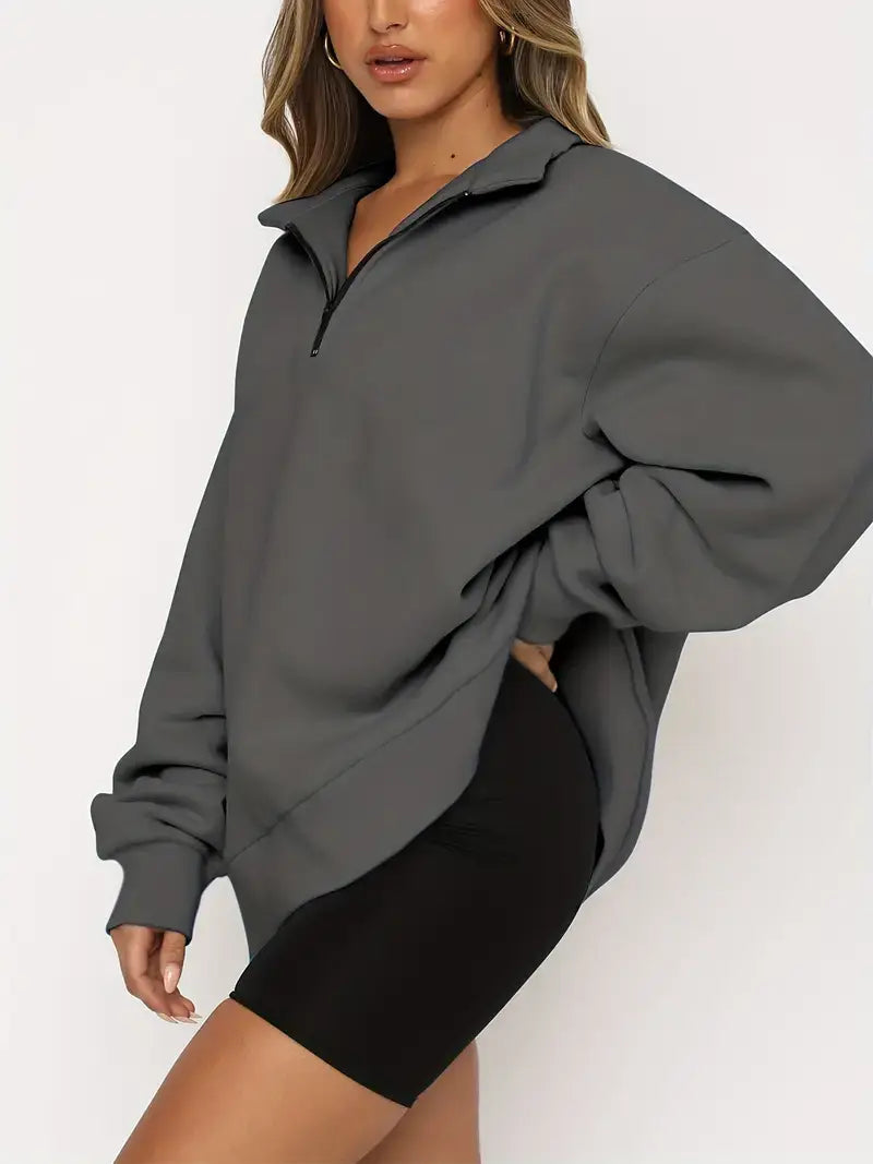Plus Size Casual Sweatshirt, Women's Plus Plain Long Sleeve