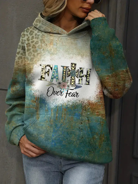Plus Size Casual Hoodie,Women's Plus Leopard & Graphic Print