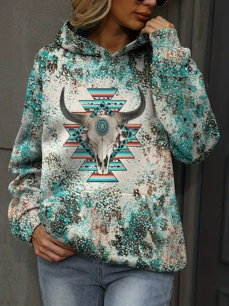Plus Size Casual Sweatshirt, Women's Plus Leopard & Aztec