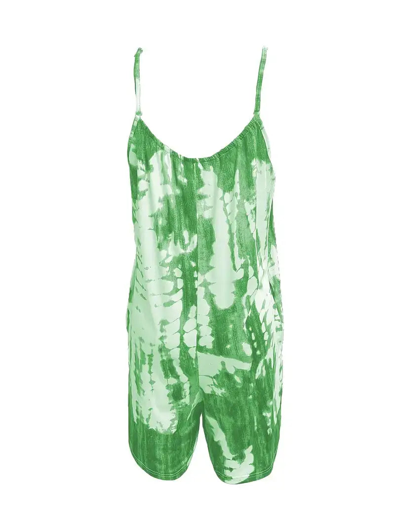 Plus Size Casual Romper, Women's Plus Tie Dye Round Neck