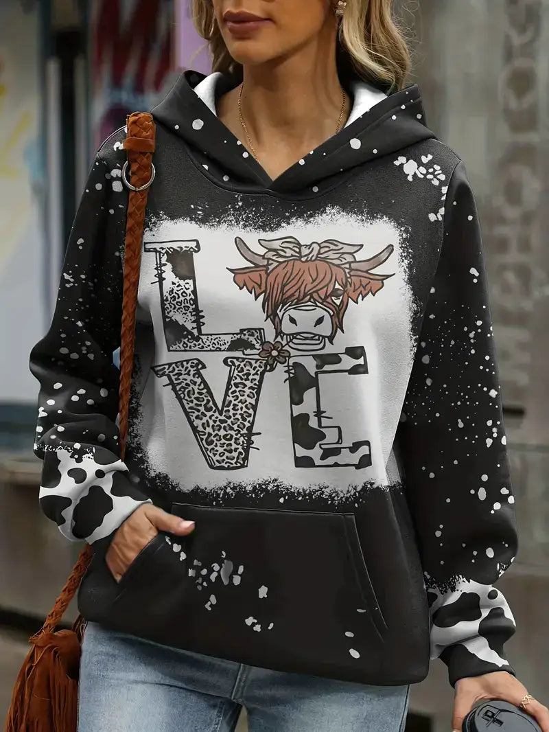 Plus Size Western Sweatshirt, Women's Plus Leopard Letter