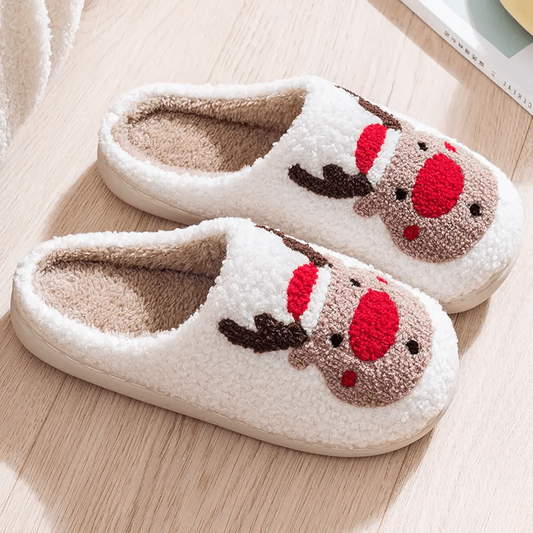 Christmas Slip On Round Toe Non-slip Fuzzy Slides Shoes