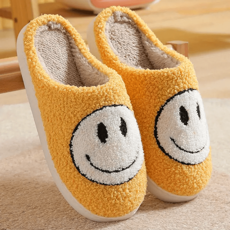 Kawaii Smile Face Warm Plush Lined Slippers