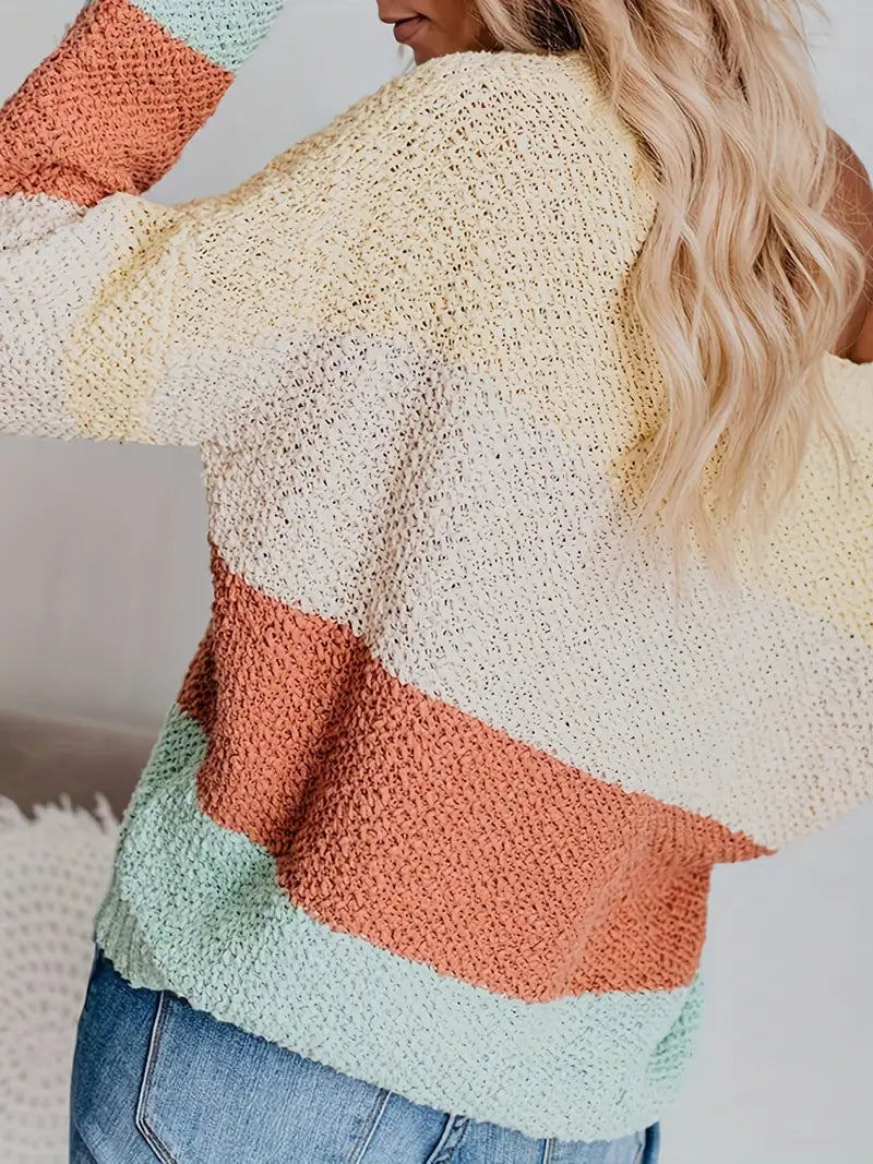 Plus Size Colorblock Long Sleeve Knitted Pullover Jumper