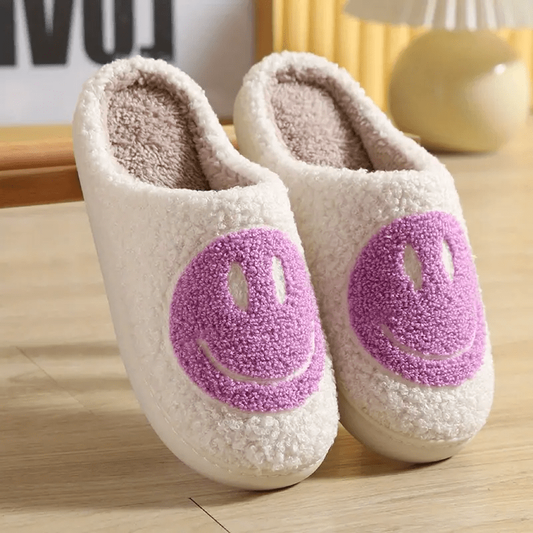 Kawaii Smile Face Warm Plush Lined Slippers