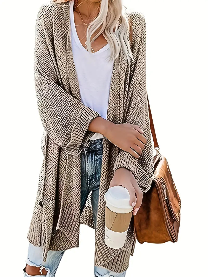 Plus Size Long Sleeve Open Front Knit Cardigan