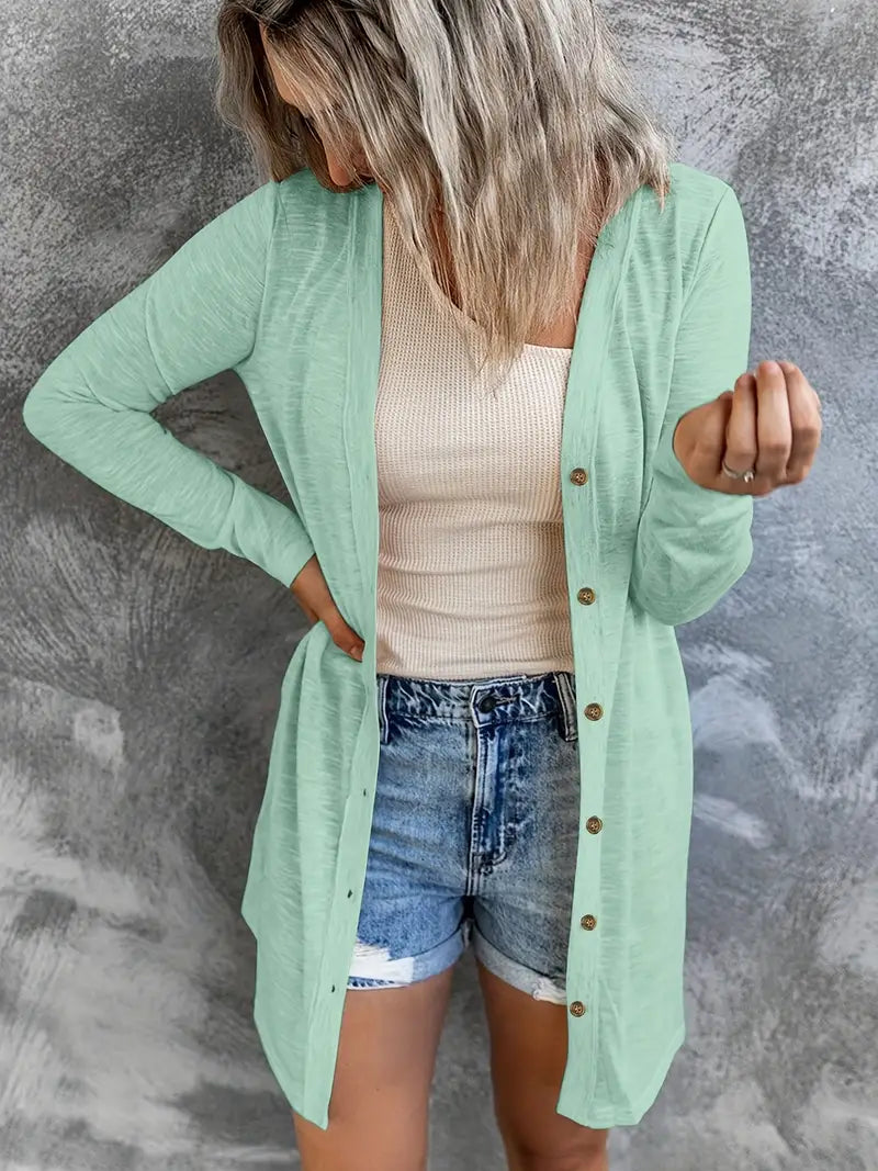 Plus Size Solid Round Neck Long Sleeves Cardigan