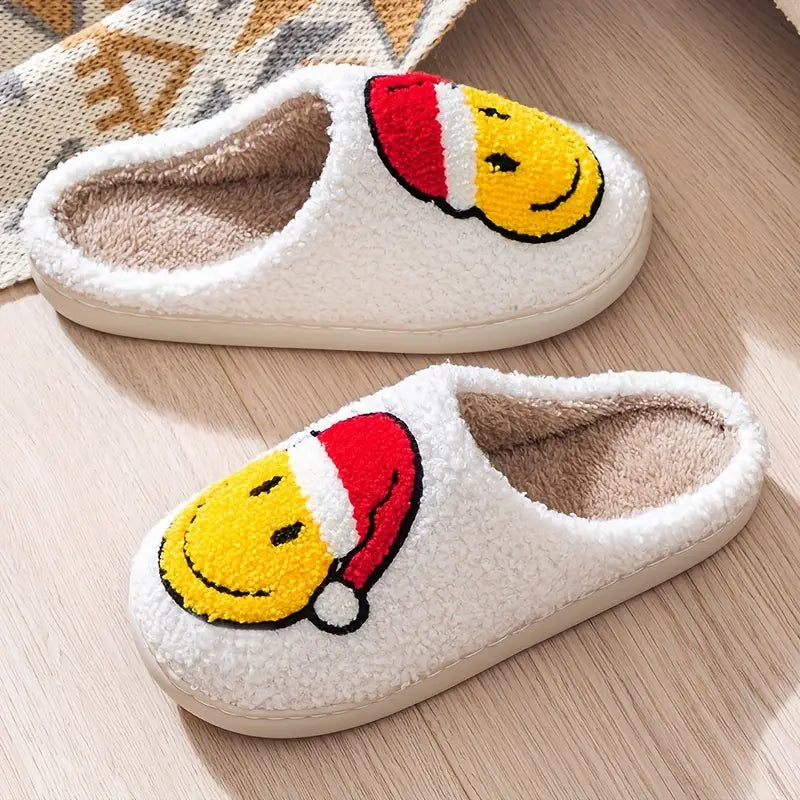 Santa Hat Slip On Round Toe Fuzzy Non-slip Slides Shoes