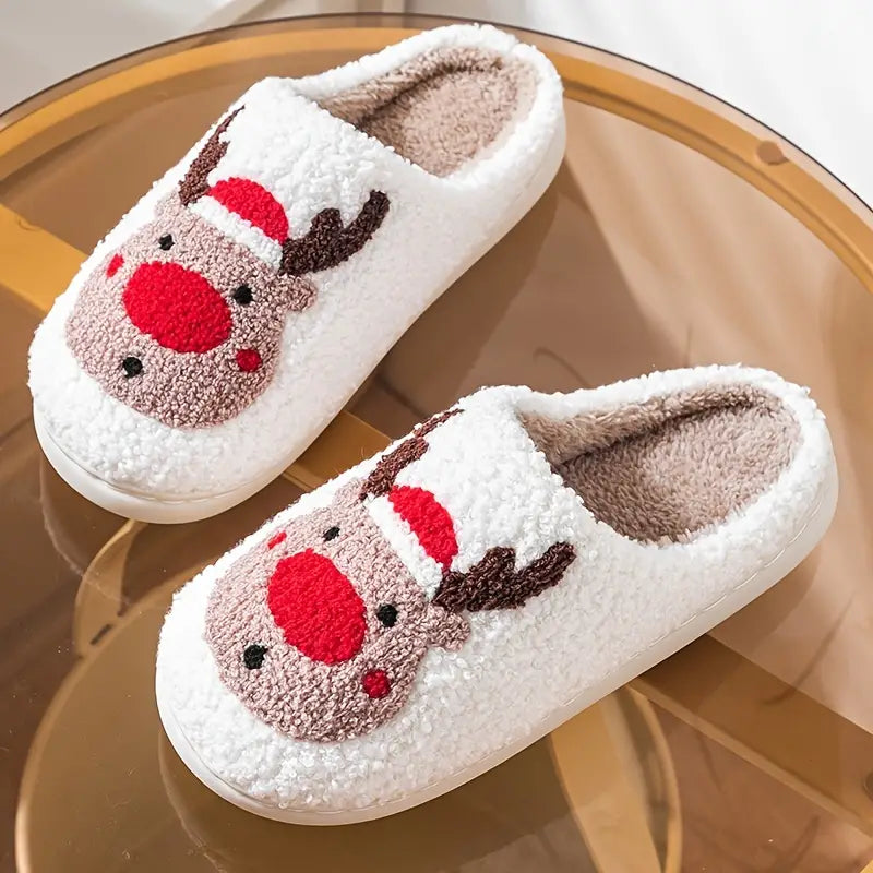 Christmas Slip On Round Toe Non-slip Fuzzy Slides Shoes