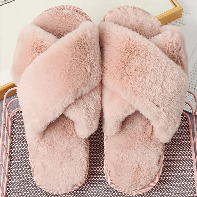 Solid Color Open Toe Cozy Fuzzy Slippers