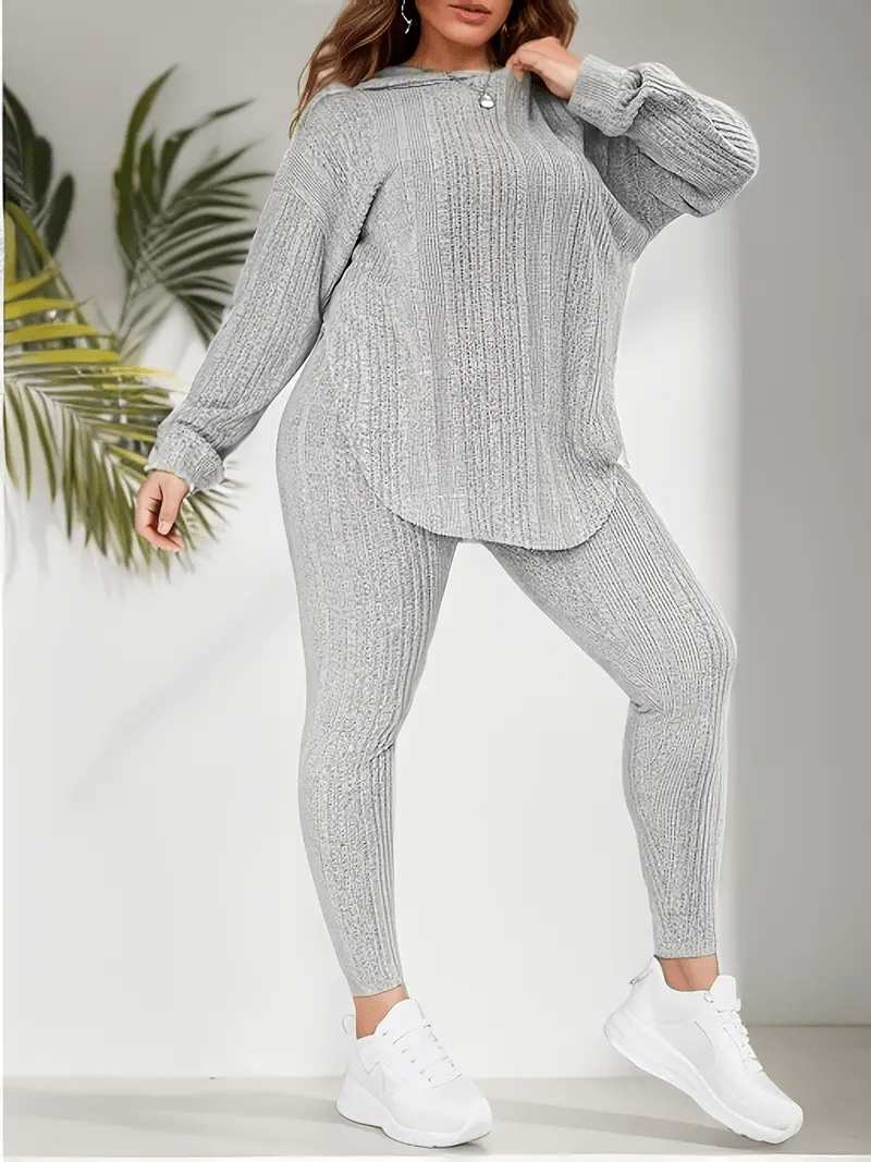 Plus Size Long Sleeve Hoodie Tops & Leggings Set