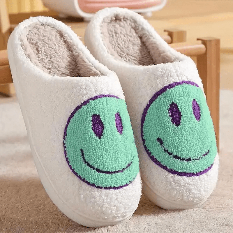 Kawaii Smile Face Warm Plush Lined Slippers