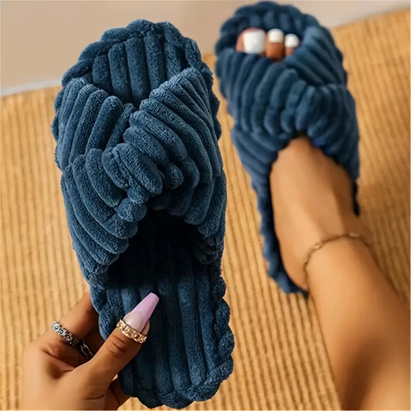 Solid Color Open Toe Cross Strap Bedroom Slippers